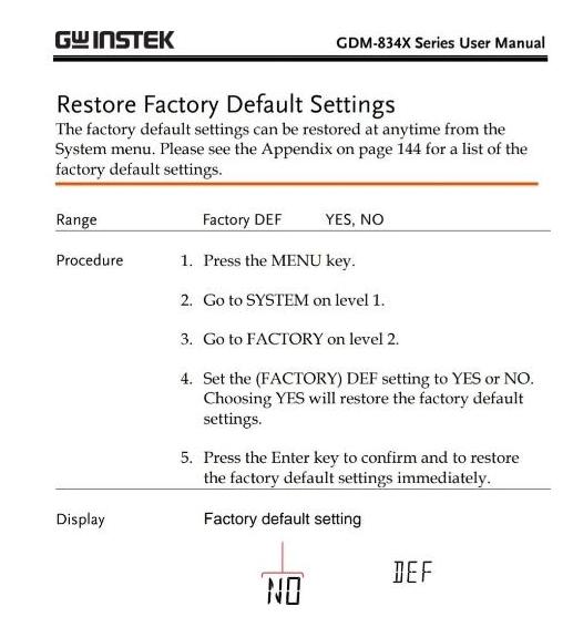 Factory Reset For Multi-Meter